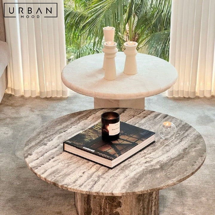 MOLLER Modern Travertine Round Coffee Table