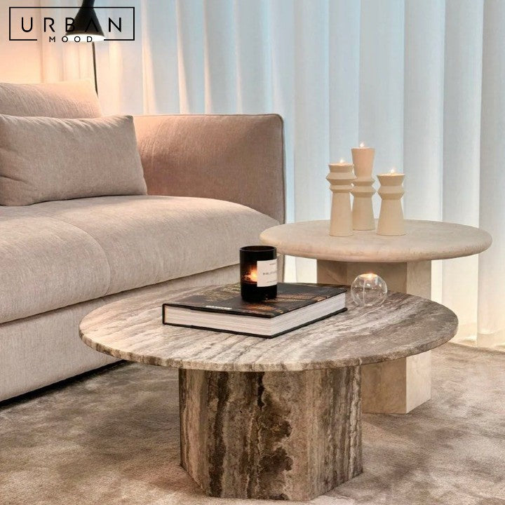 MOLLER Modern Travertine Round Coffee Table