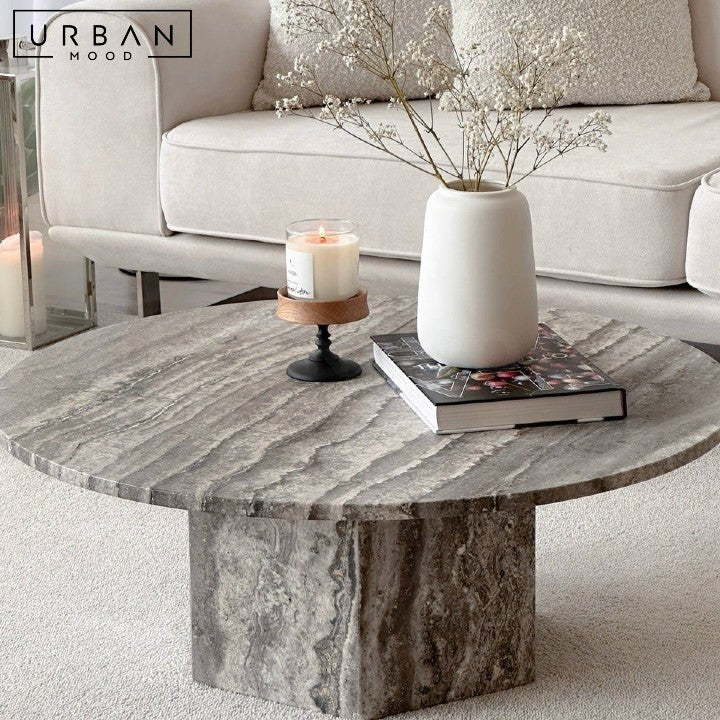 MOLLER Modern Travertine Round Coffee Table