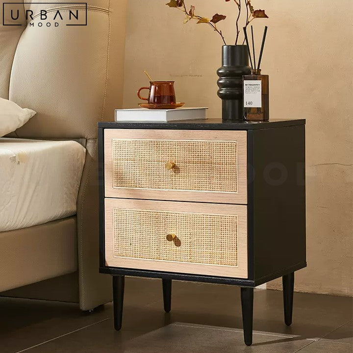 MONTI Japandi Rattan Bedside Table