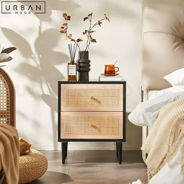 MONTI Japandi Rattan Bedside Table