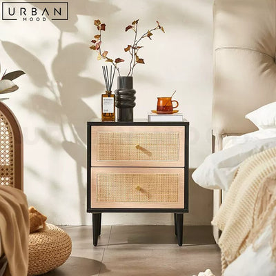 MONTI Japandi Rattan Bedside Table