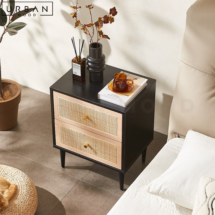 MONTI Japandi Rattan Bedside Table