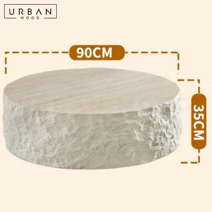 NARO Modern Travertine Round Coffee Table