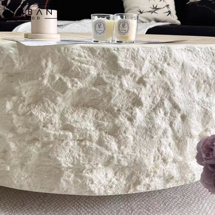 NARO Modern Travertine Round Coffee Table