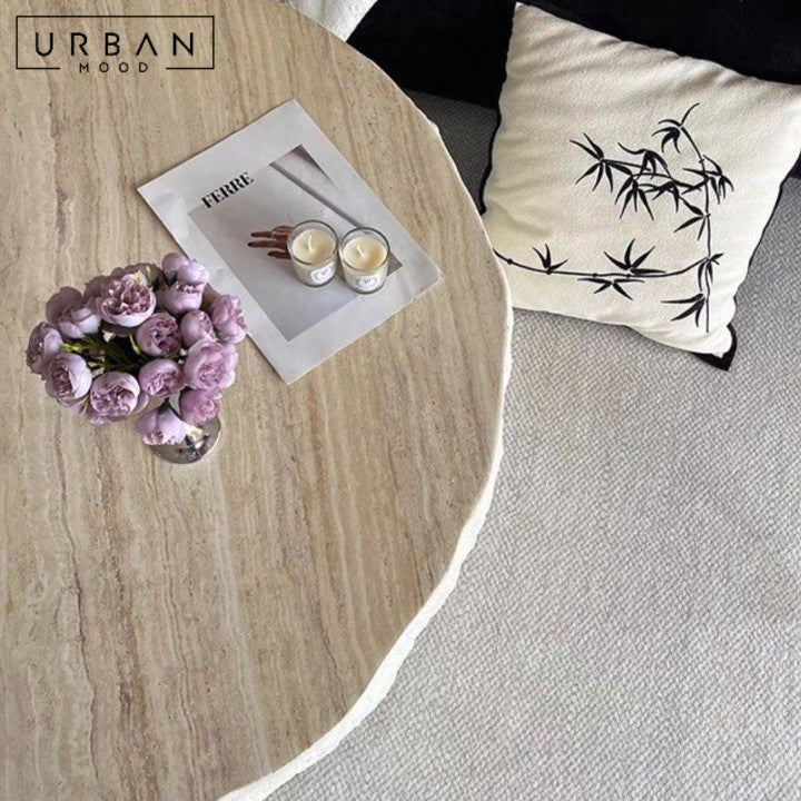 NARO Modern Travertine Round Coffee Table