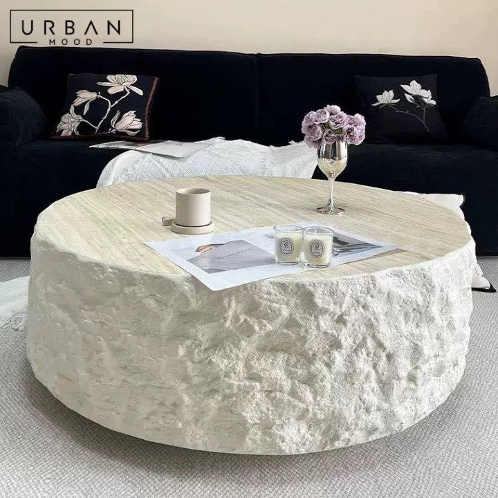 NARO Modern Travertine Round Coffee Table