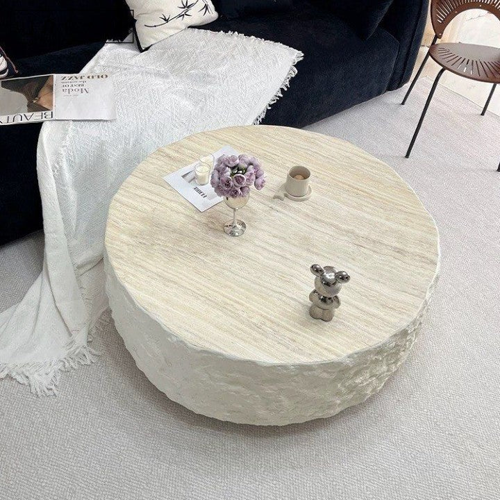 NARO Modern Travertine Round Coffee Table
