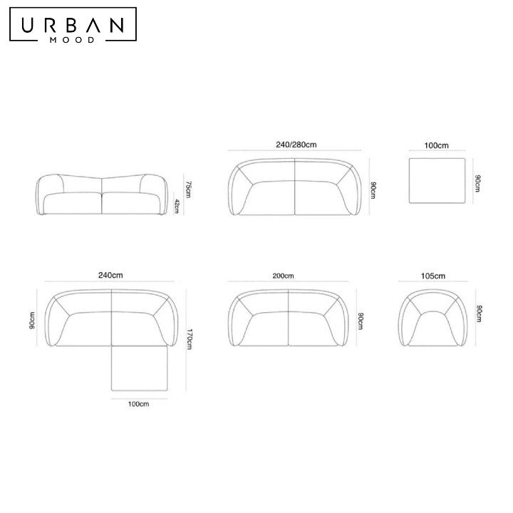 NARANJO Modern Curved Fabric Sofa (Scratch-Resistant)
