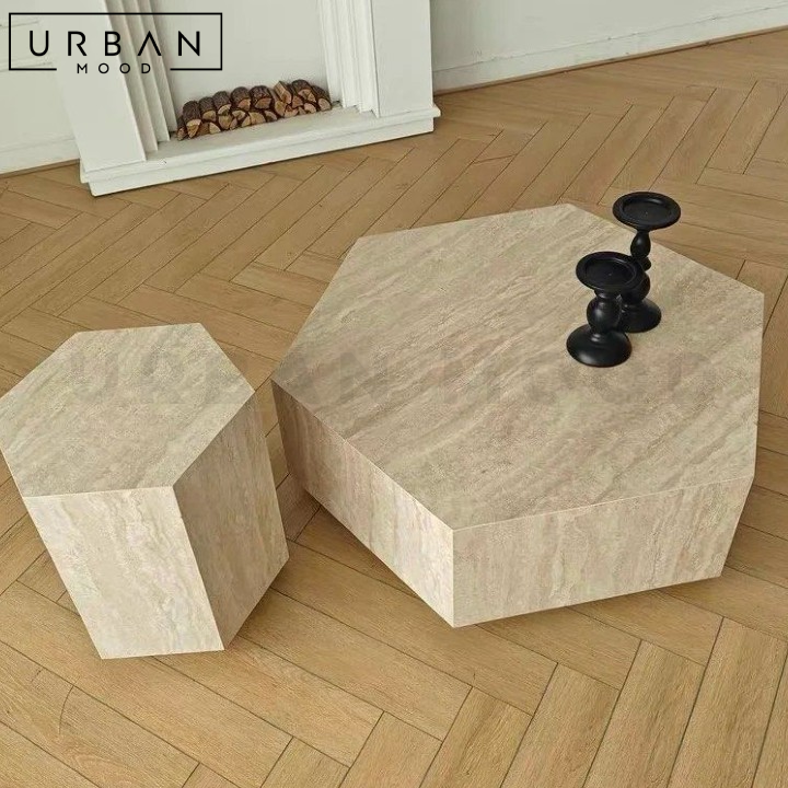 DREKA Modern Travertine Coffee & Side Table