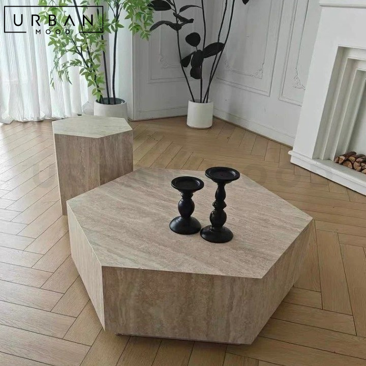 DREKA Modern Travertine Coffee & Side Table