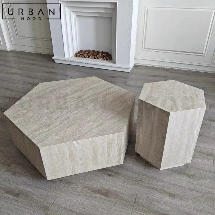 DREKA Modern Travertine Coffee & Side Table