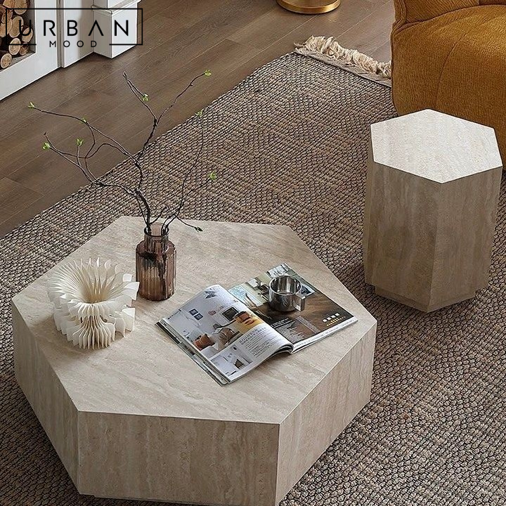DREKA Modern Travertine Coffee & Side Table