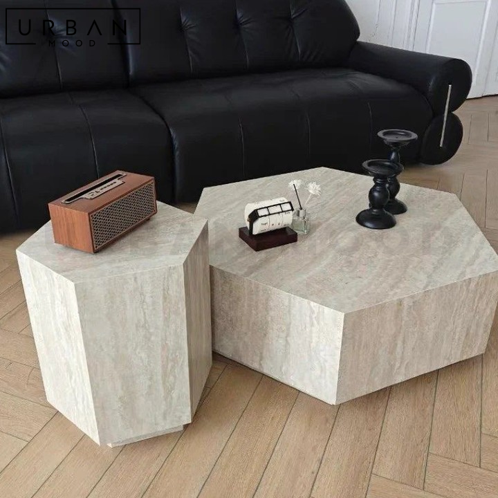 DREKA Modern Travertine Coffee & Side Table