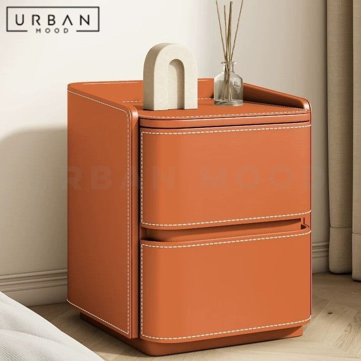 NGOI Modern Saddle Leather Bedside Table