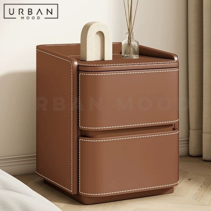 NGOI Modern Saddle Leather Bedside Table