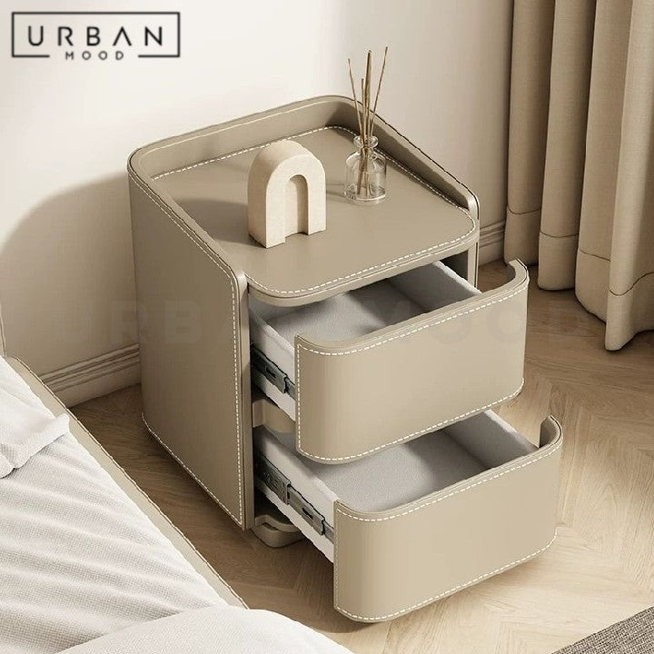 NGOI Modern Saddle Leather Bedside Table