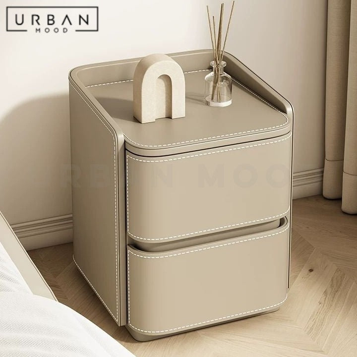 NGOI Modern Saddle Leather Bedside Table