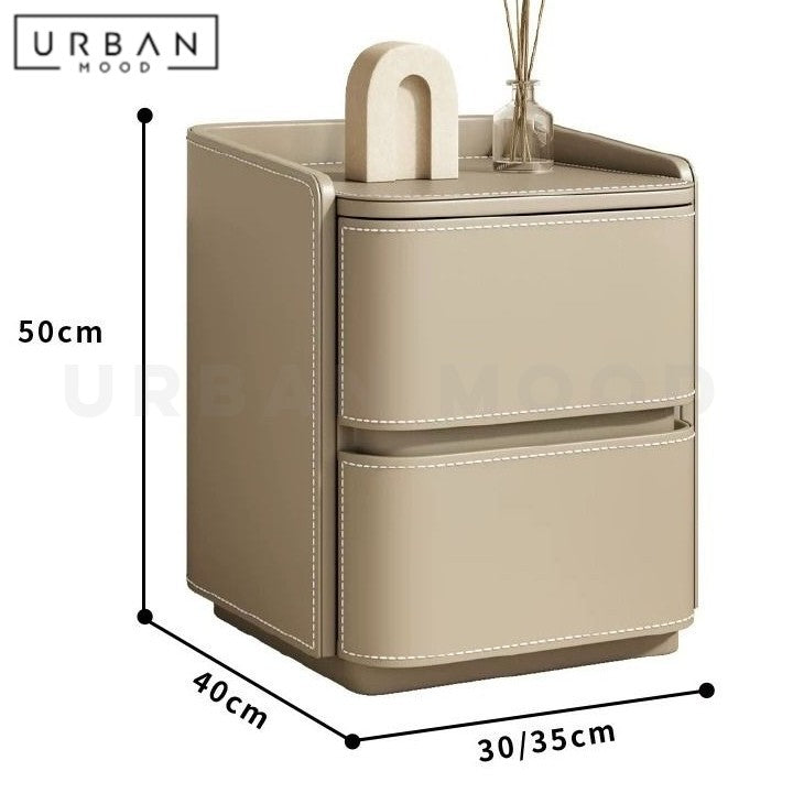 NGOI Modern Saddle Leather Bedside Table