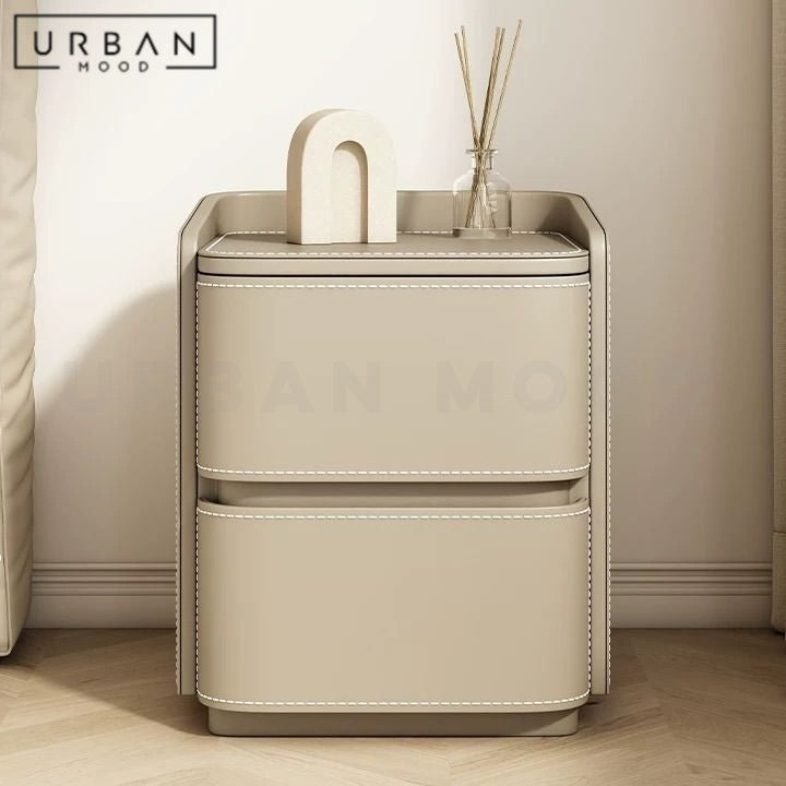 NGOI Modern Saddle Leather Bedside Table