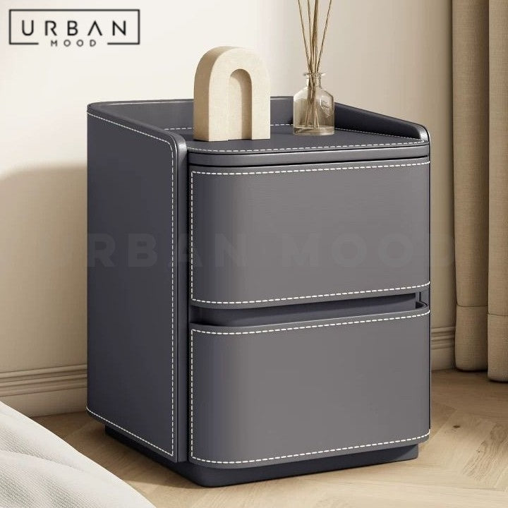 NGOI Modern Saddle Leather Bedside Table