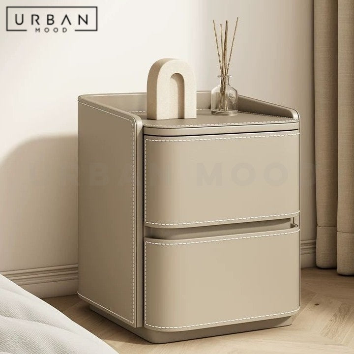 NGOI Modern Saddle Leather Bedside Table