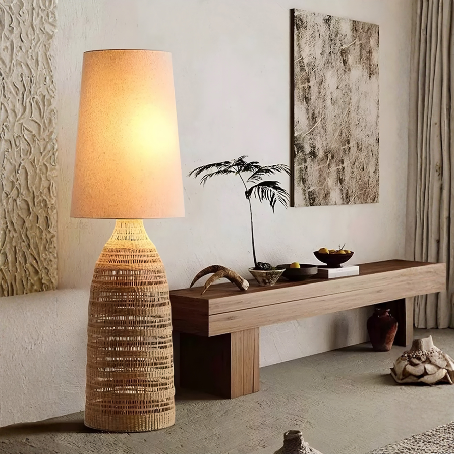 NOVAR Farmhouse Rattan Floor Lamp - Urban Mood Singapore