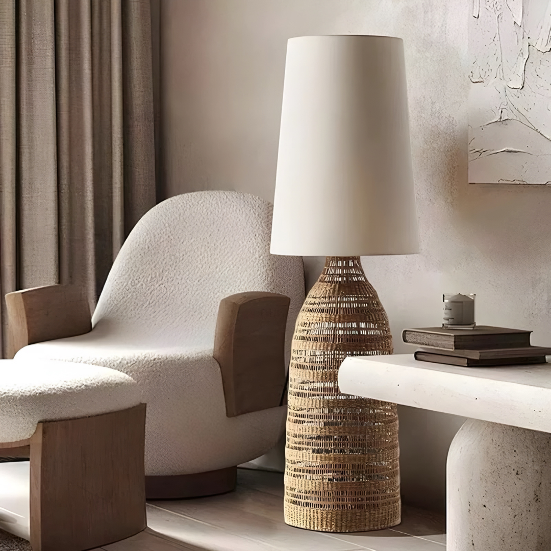 NOVAR Farmhouse Rattan Floor Lamp - Urban Mood Singapore
