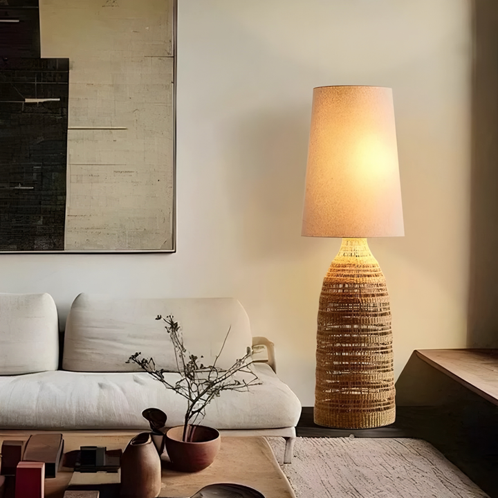 NOVAR Farmhouse Rattan Floor Lamp - Urban Mood Singapore
