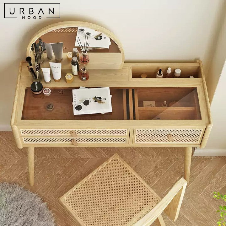 Vanity Bench Rattan OPAZO Rustic Rattan Vanity Table – Urban Mood