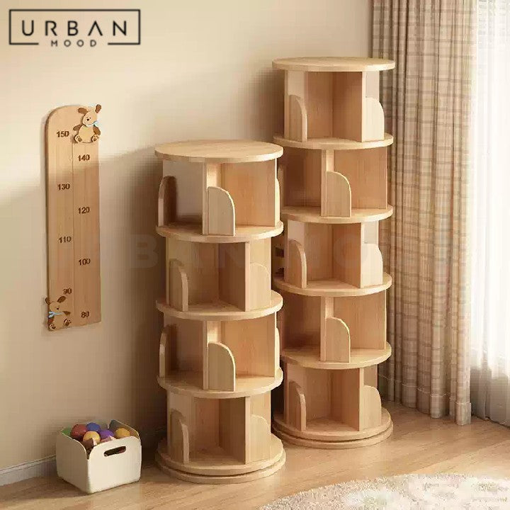 PATRICIO Japandi Solid Wood Rotating Bookshelf