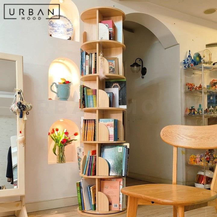 PATRICIO Japandi Solid Wood Rotating Bookshelf