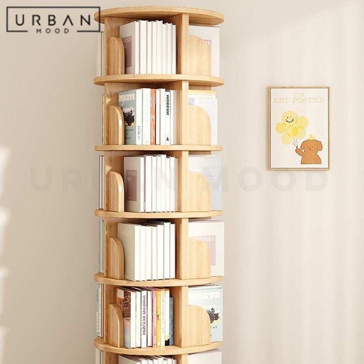 PATRICIO Japandi Solid Wood Rotating Bookshelf