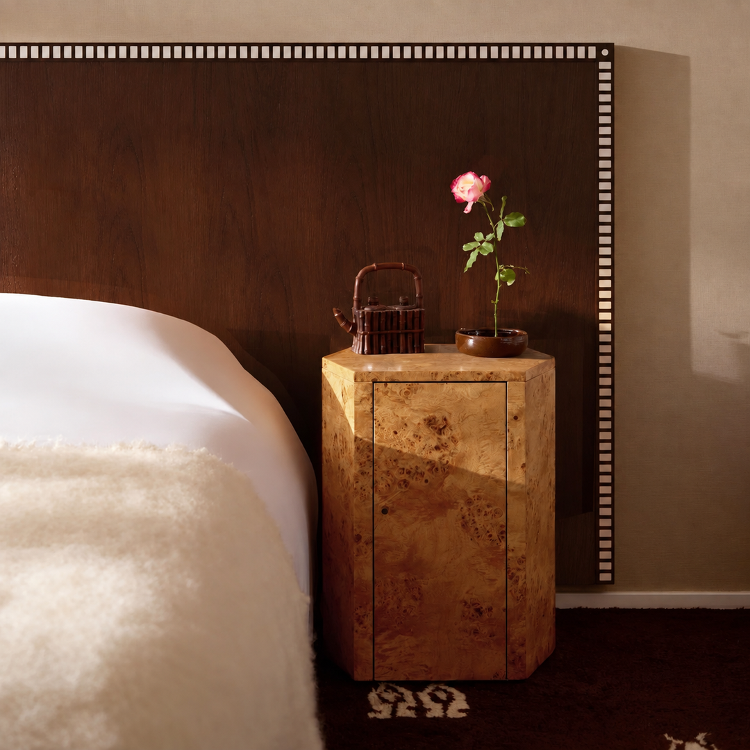 PEDRIX Mappa Burl Bedside Table - Urban Mood Singapore