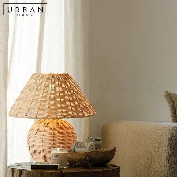 PERERA Rustic Rattan Table Lamp