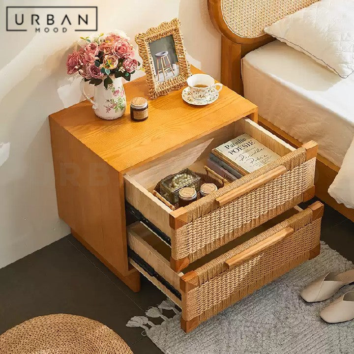 PINEDA Japandi Solid Wood Bedside Table