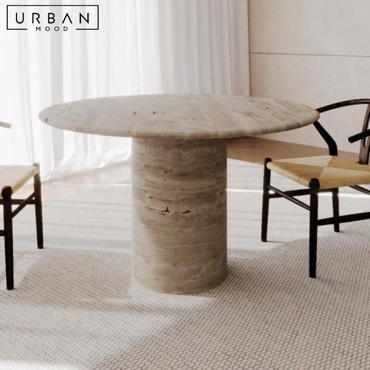 POWELL Wabi Sabi Travertine Round Dining Table