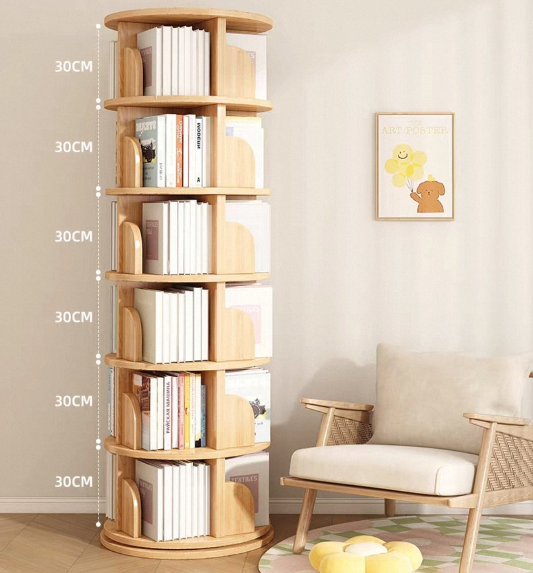 PATRICIO Japandi Solid Wood Rotating Bookshelf