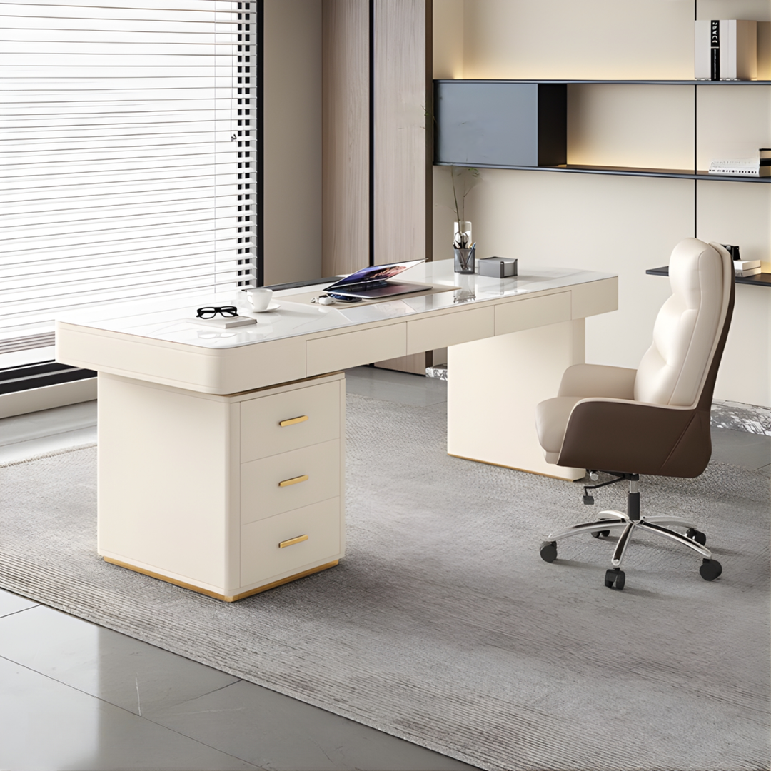 QUENBY Modern Sintered Stone Office Table / Study Desk with Chair Set - Urban Mood Singapore