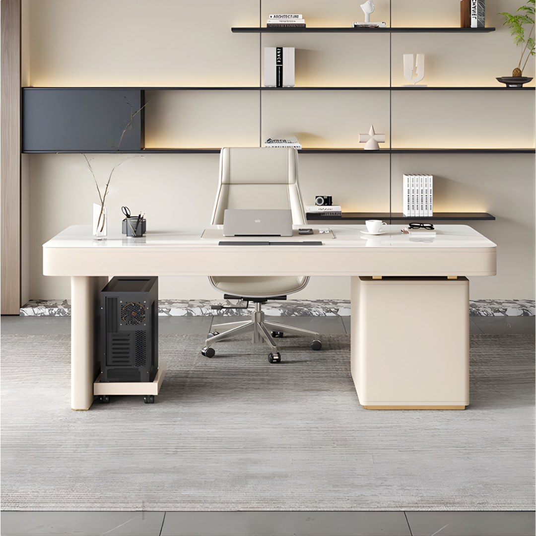QUENBY Modern Sintered Stone Office Table / Study Desk with Chair Set - Urban Mood Singapore