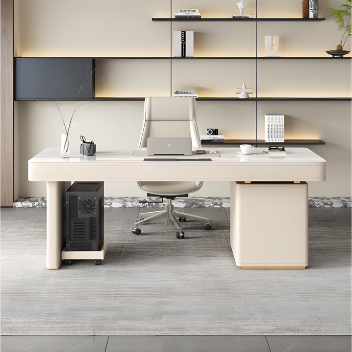 QUENBY Modern Sintered Stone Office Table / Study Desk with Chair Set - Urban Mood Singapore