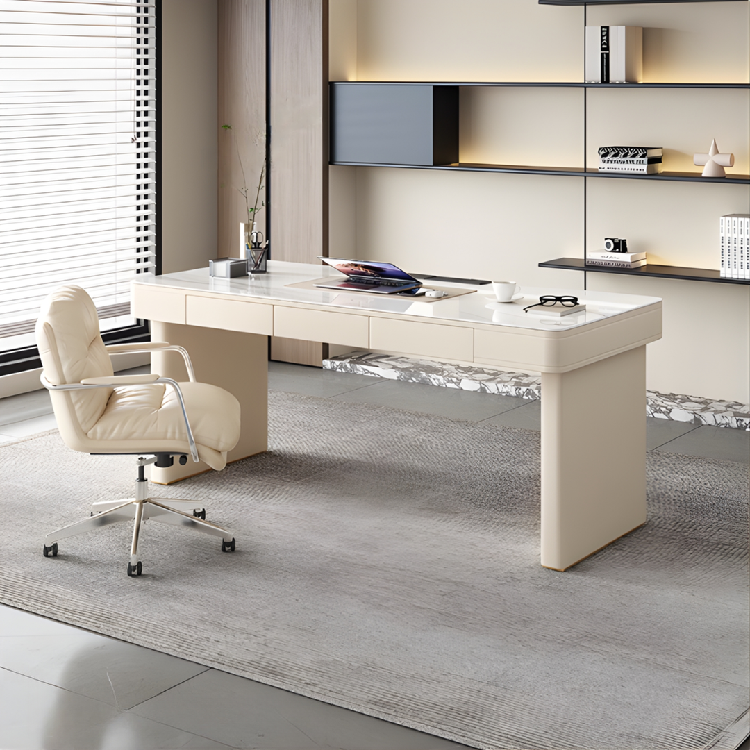 QUENBY Modern Sintered Stone Office Table / Study Desk with Chair Set - Urban Mood Singapore