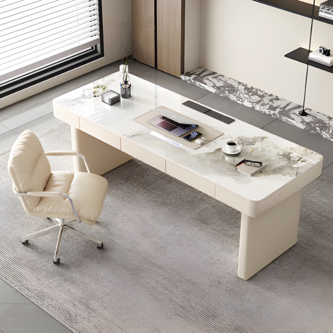 QUENBY Modern Sintered Stone Office Table / Study Desk with Chair Set - Urban Mood Singapore