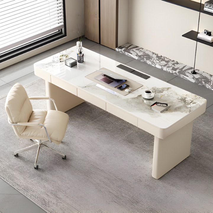 QUENBY Modern Sintered Stone Office Table / Study Desk with Chair Set - Urban Mood Singapore