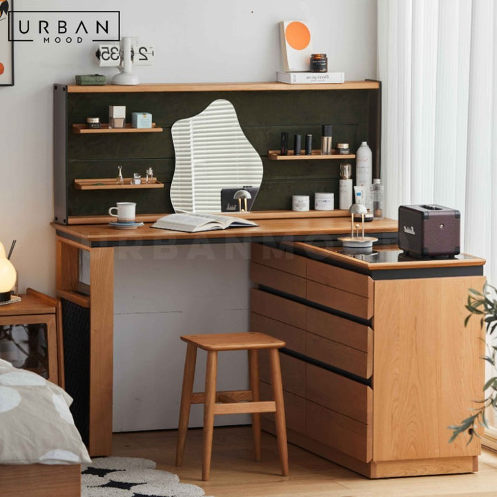 RADLEY Modern Solid Wood Vanity Table with Chest of Drawers