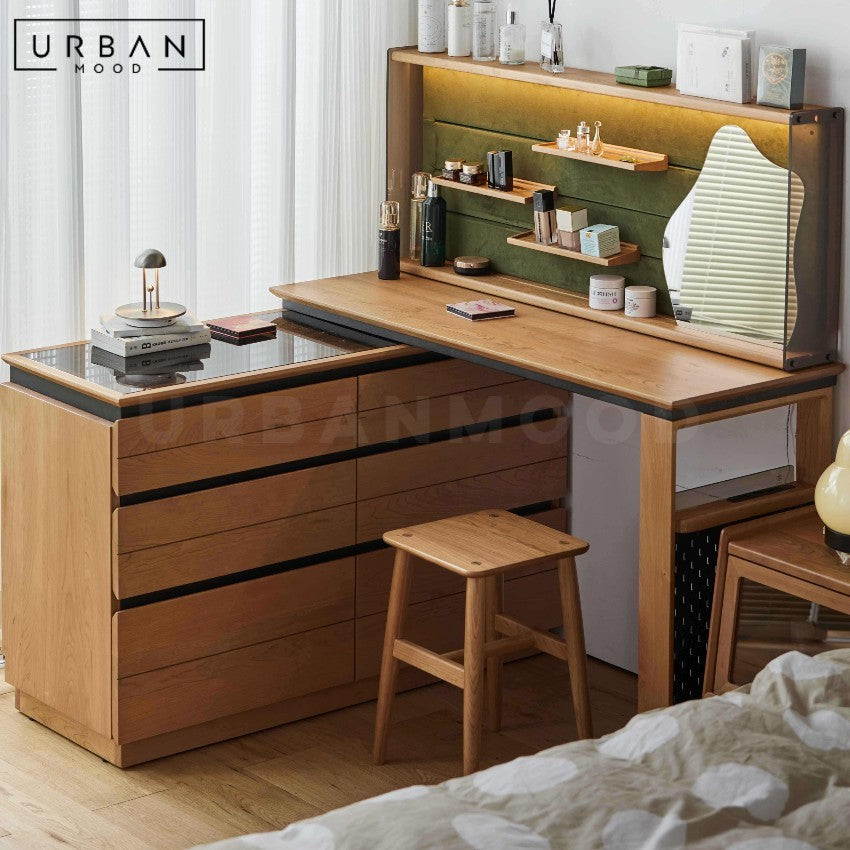 RADLEY Modern Solid Wood Vanity Table with Chest of Drawers