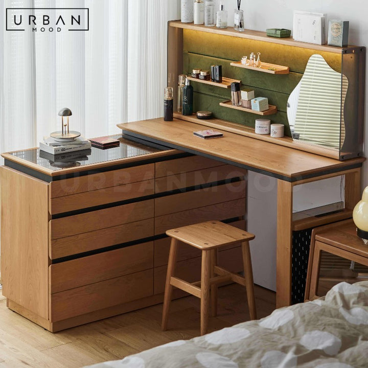 RADLEY Modern Solid Wood Vanity Table with Chest of Drawers