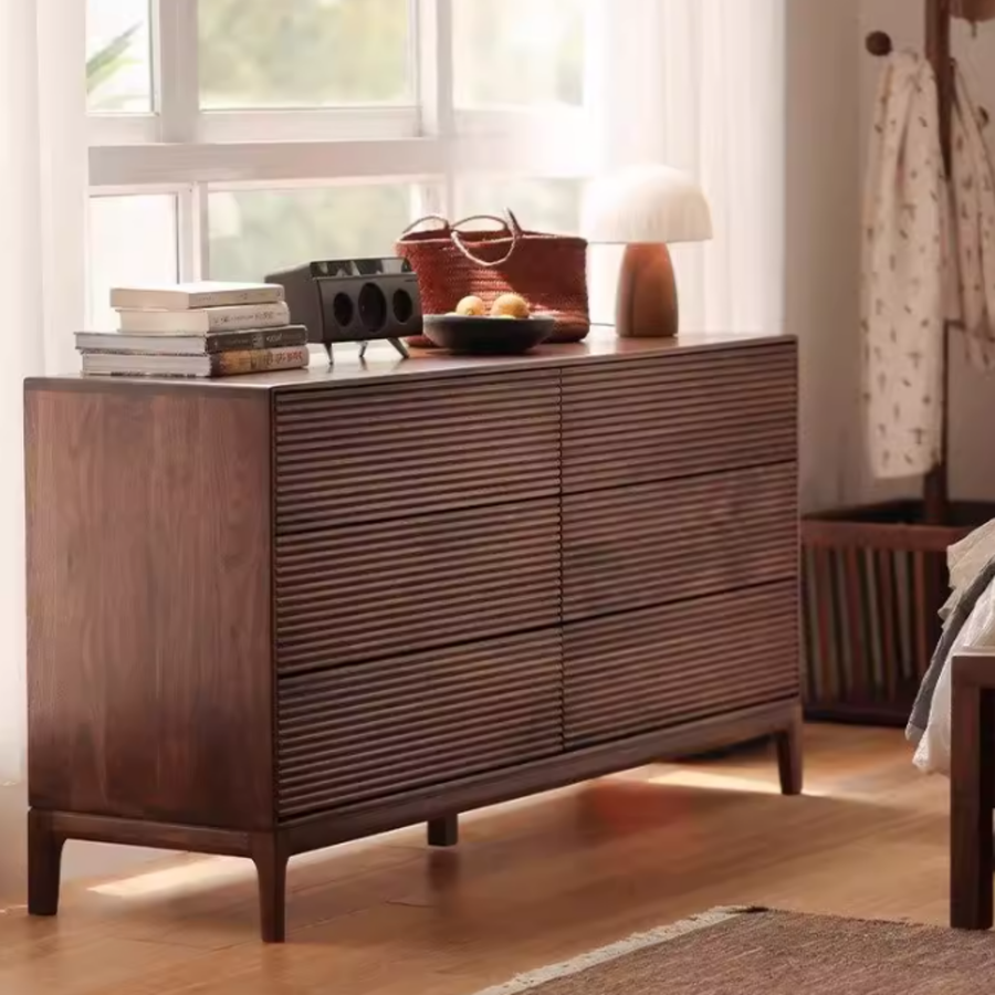 RAVENEL Black Walnut Wood Six Drawer Chest - Urban Mood Singapore