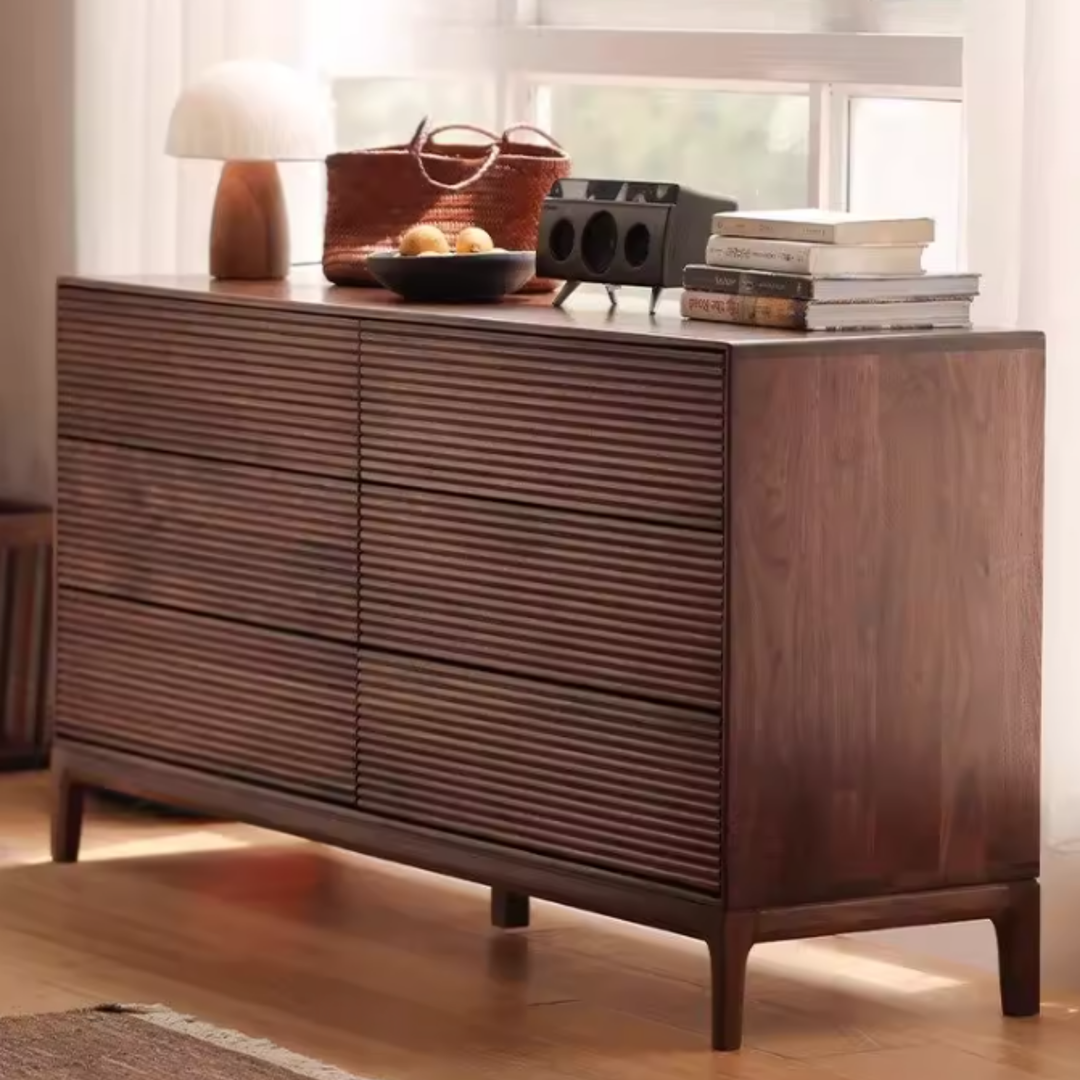 RAVENEL Black Walnut Wood Six Drawer Chest - Urban Mood Singapore
