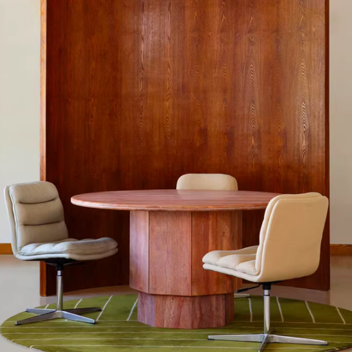 REDCLIFF Modern Red Travertine Round Dining Table - Urban Mood Singapore